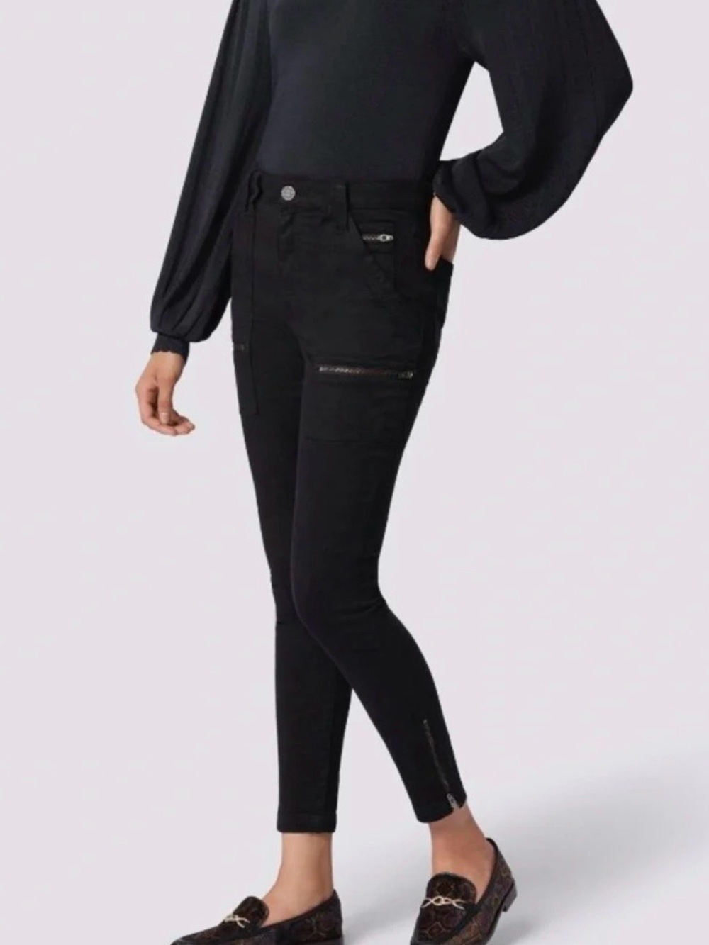 Joie Black Skinny Cargo Zip-Detail Pants